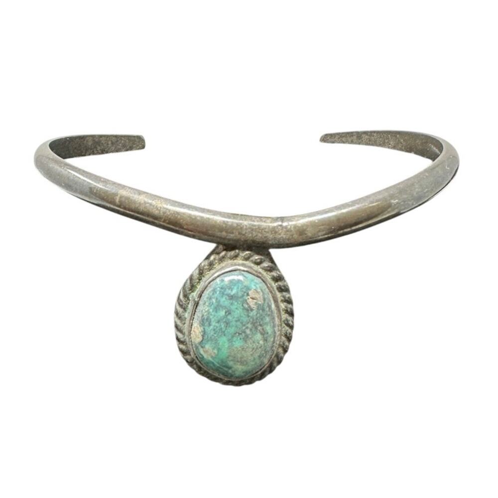 Vintage Native American Sterling Silver + Turquoise Bracelet Cuff Stamped T